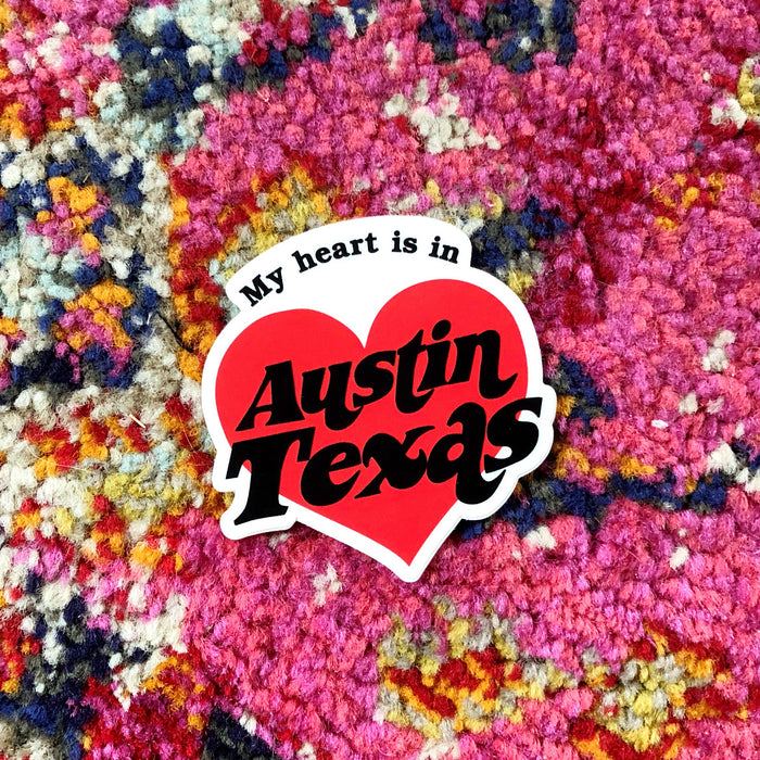 MY HEART IS IN AUSTIN STICKER Red