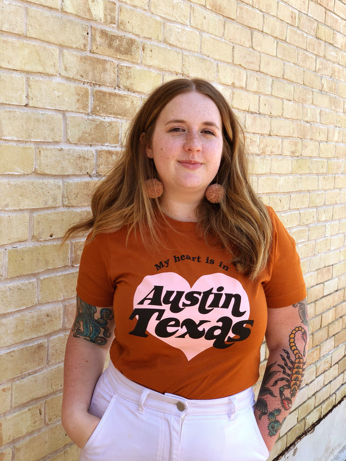 My Heart is in Austin Orange Tee